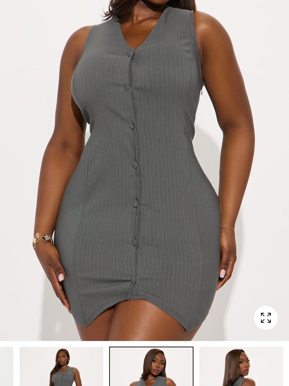 Fashion Nova Gray Pinstripe V-Neck Vest Dress